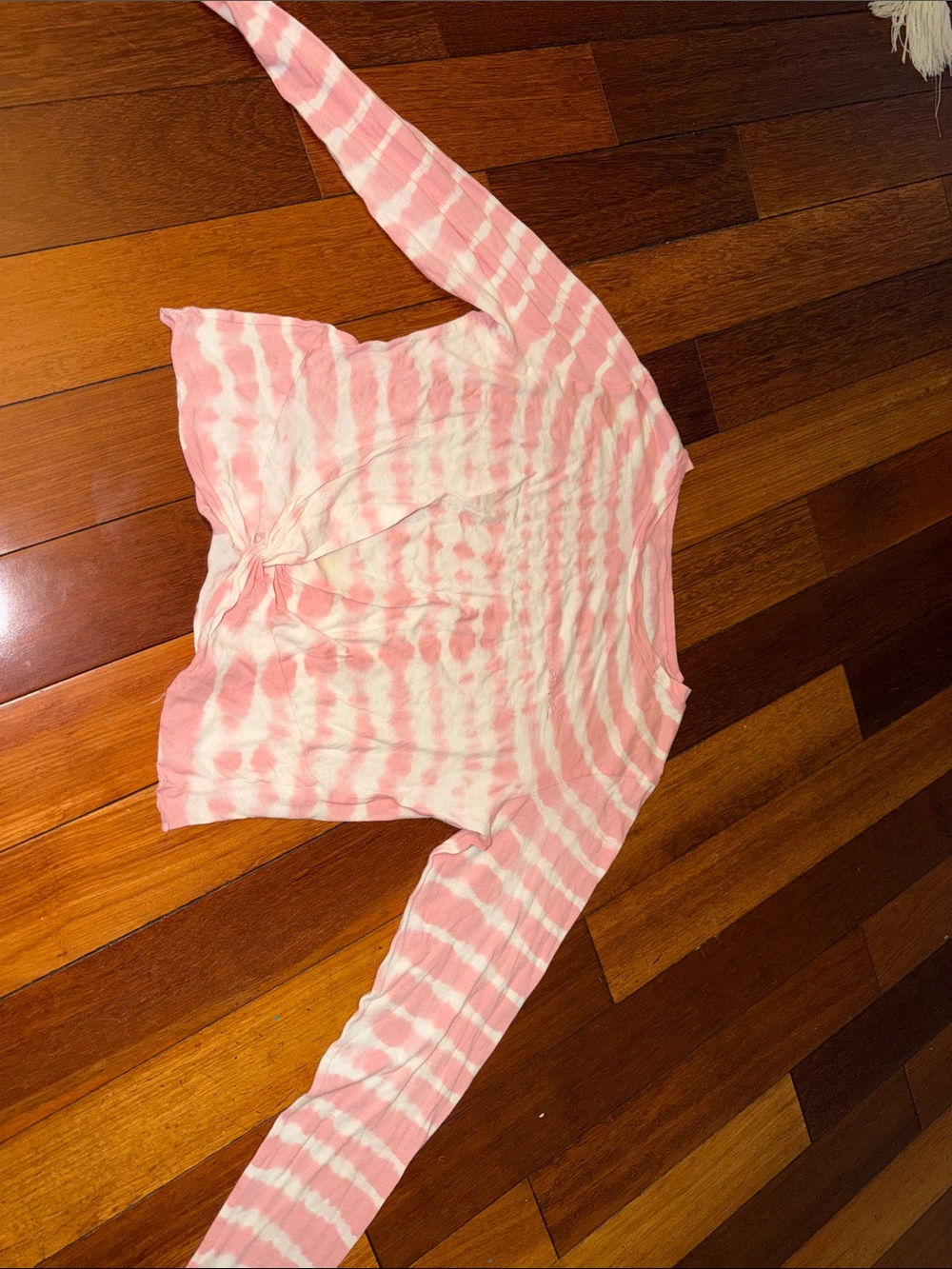 PINK Victoria's Secret Pink & White Tie-Dye Long Sleeve Knot Front Top